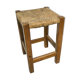 Square stool wood & straw
