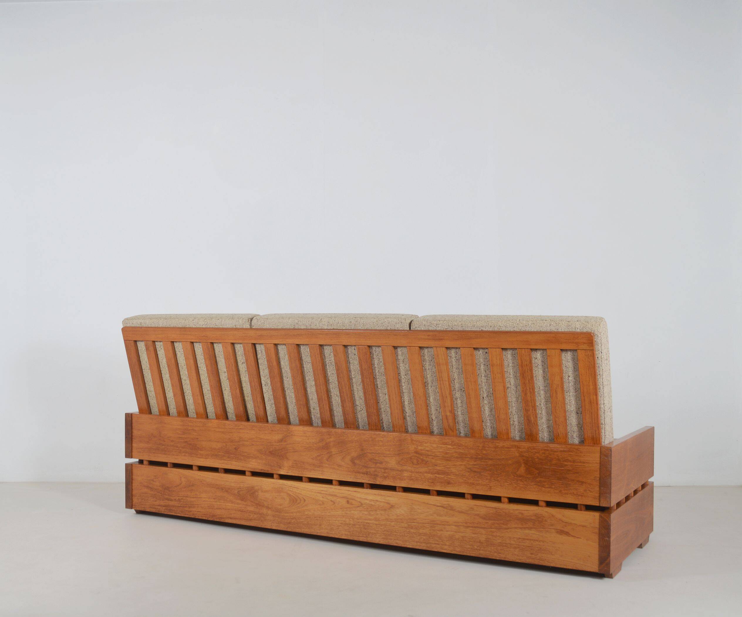 Set of Brutalist armchairs in solid wood, 1970s