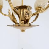 Mid-century brass and glass pendant light by Sario, Finland, 1950s.