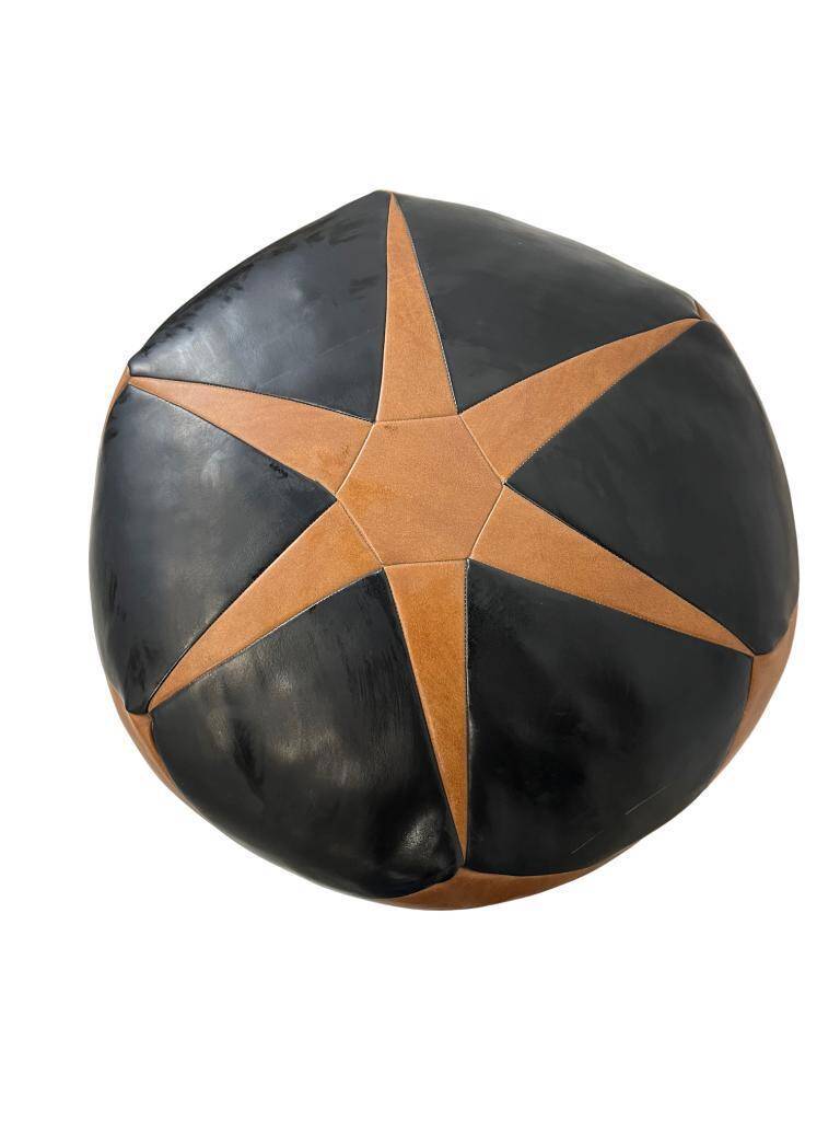 Vintage brown black patchwork pouf from the 70s