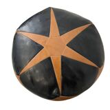 Vintage brown black patchwork pouf from the 70s