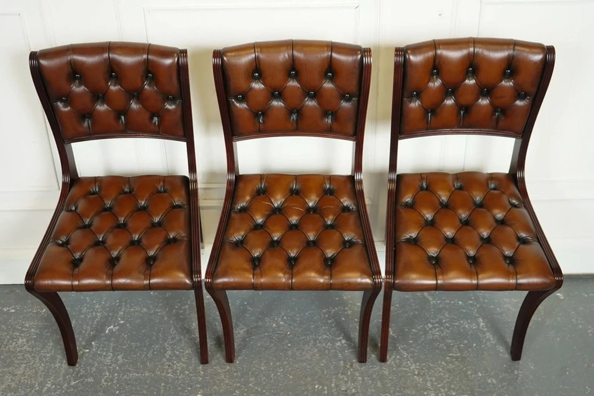 Chesterfield Leather Dining Chairs, Set of 6