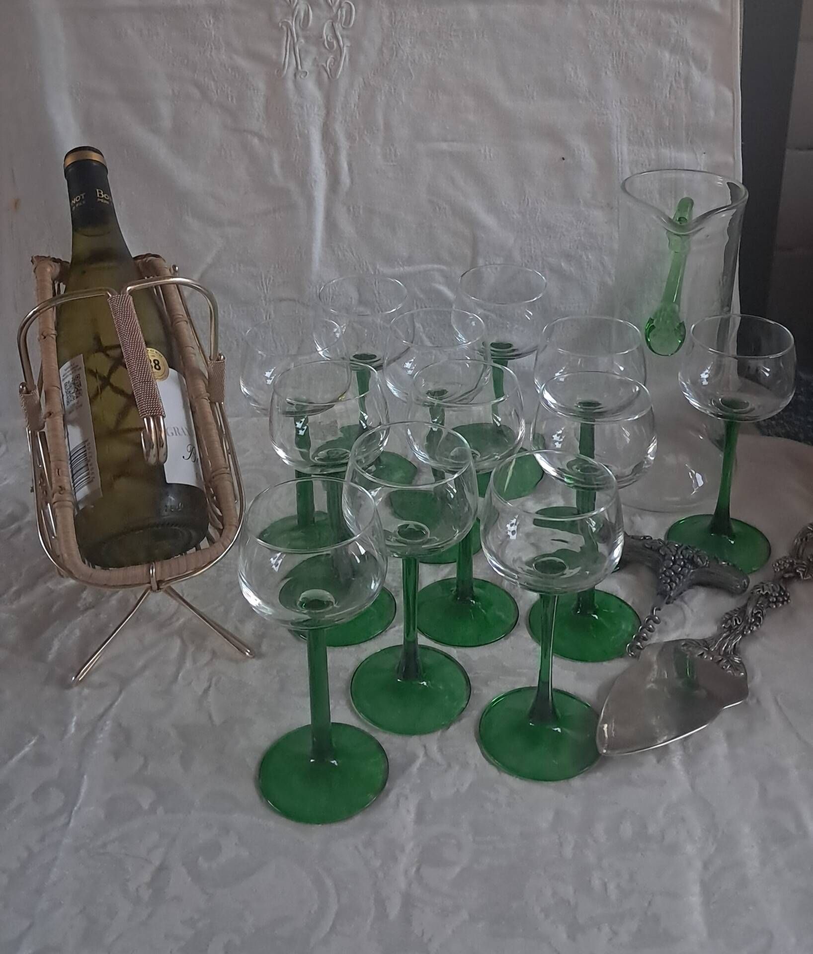 Carafe et 12 verres Service vin d'Alsace