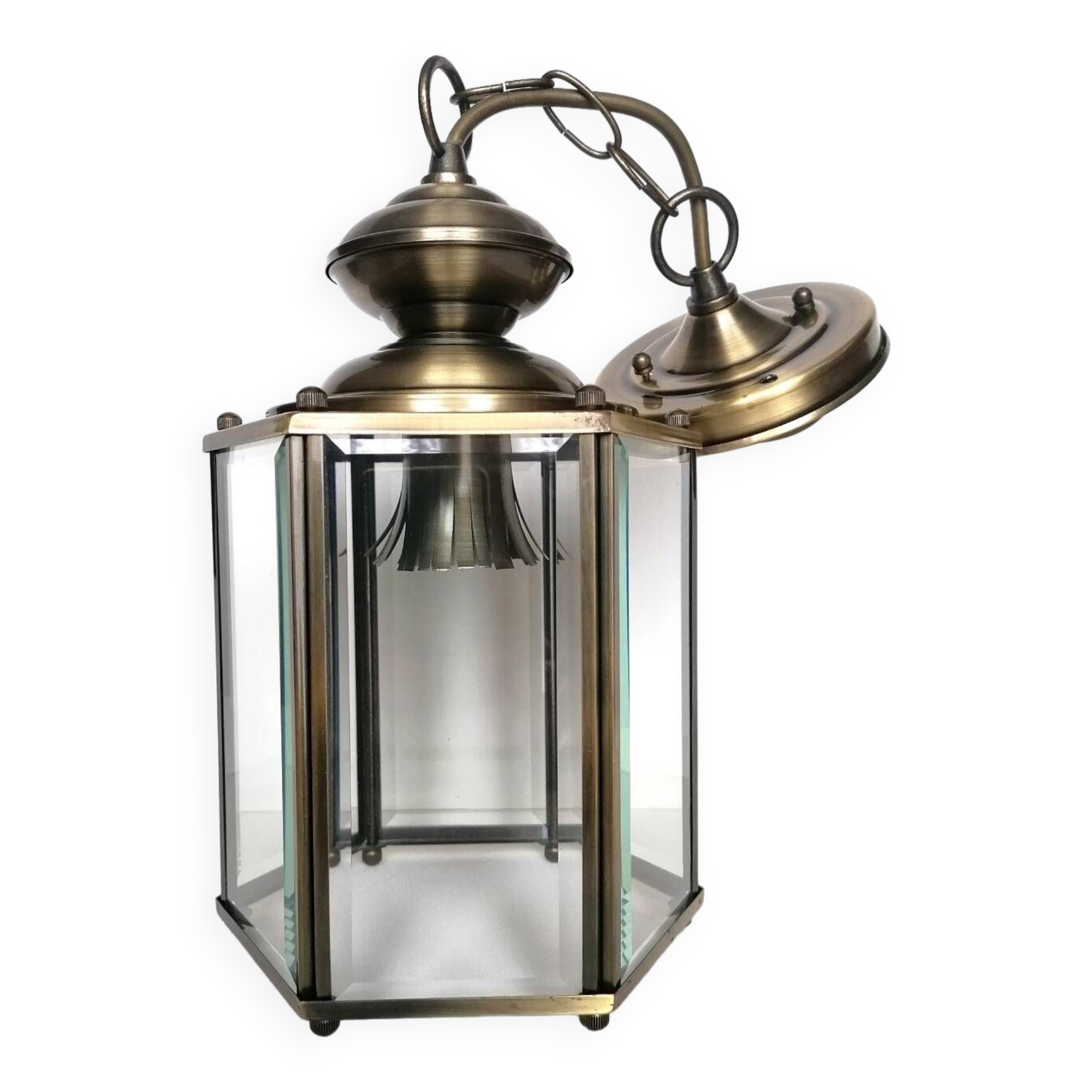 Lantern pendant light with beveled glasses