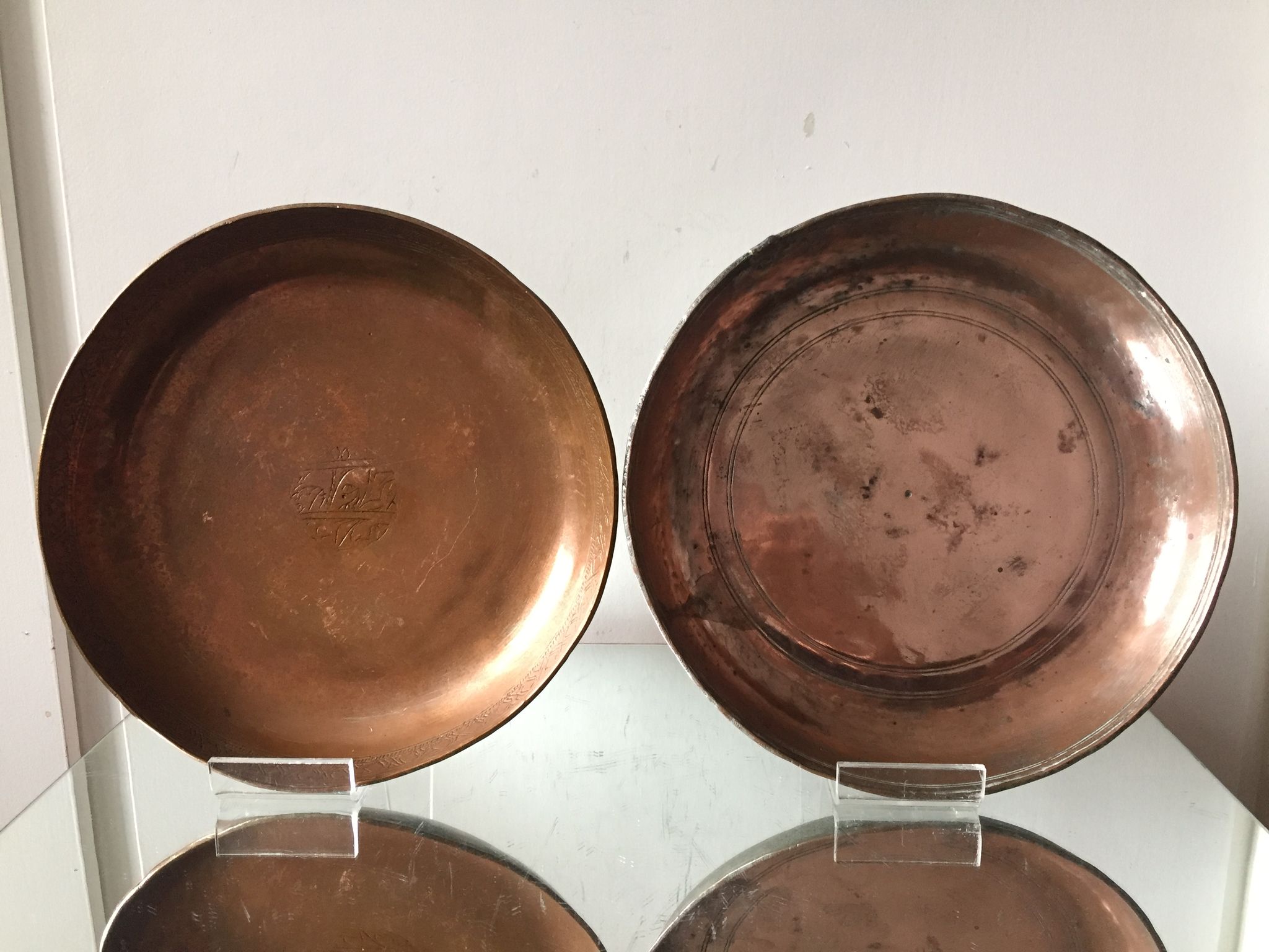 2 ottoman antique  plates bowls copper tin coated