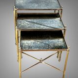 Nest of table from “maison bagués 1970” in gilt bronze and glass tops
