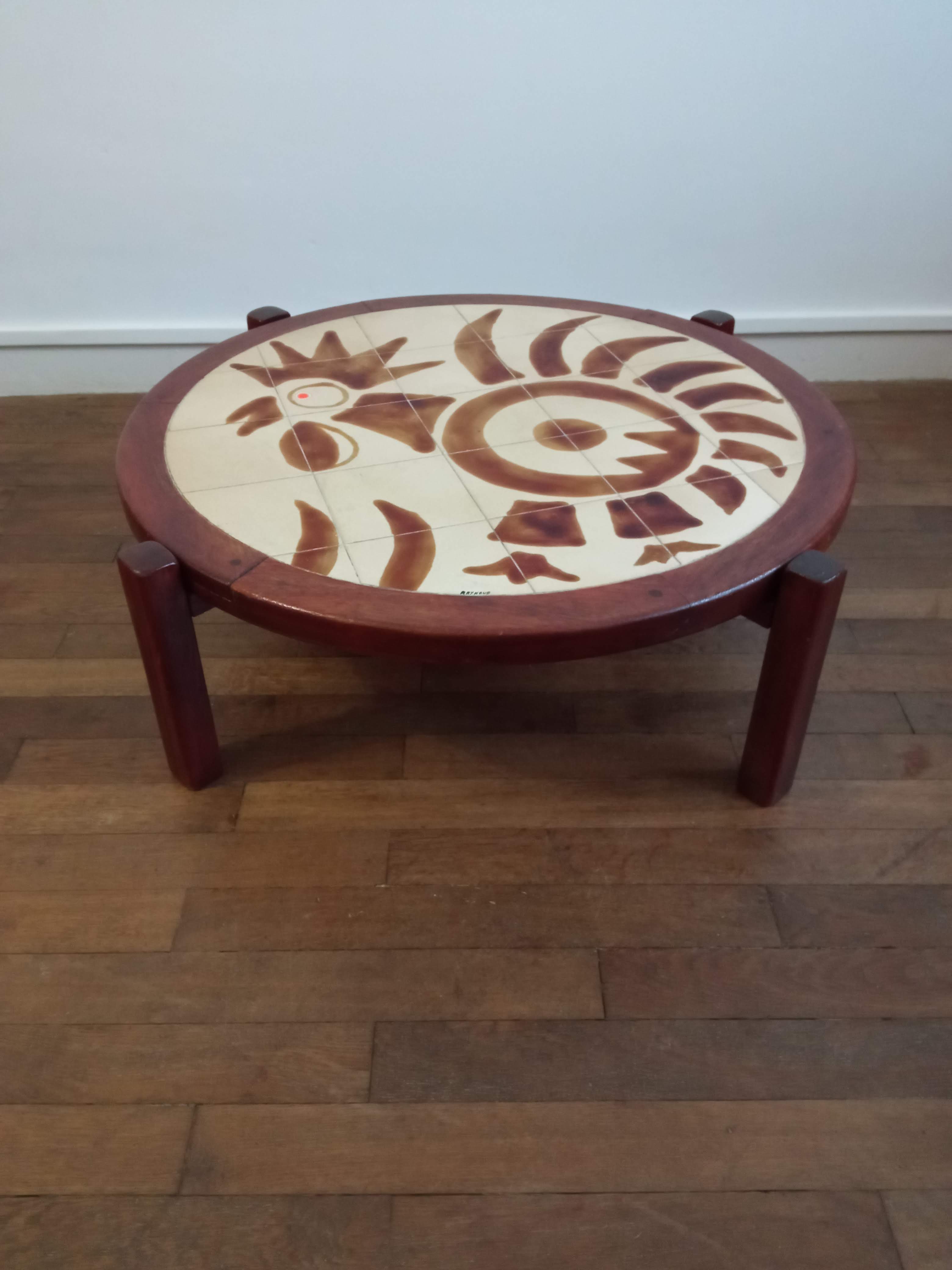 Ceramic coffee table and wood 1970 Raynaud