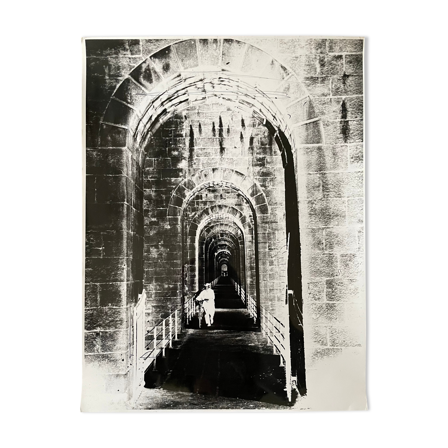 Photograph black and white silver print circa 1970 medieval bridge