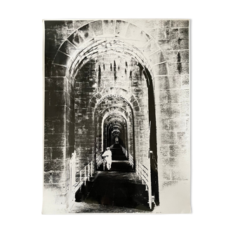 Photograph black and white silver print circa 1970 medieval bridge