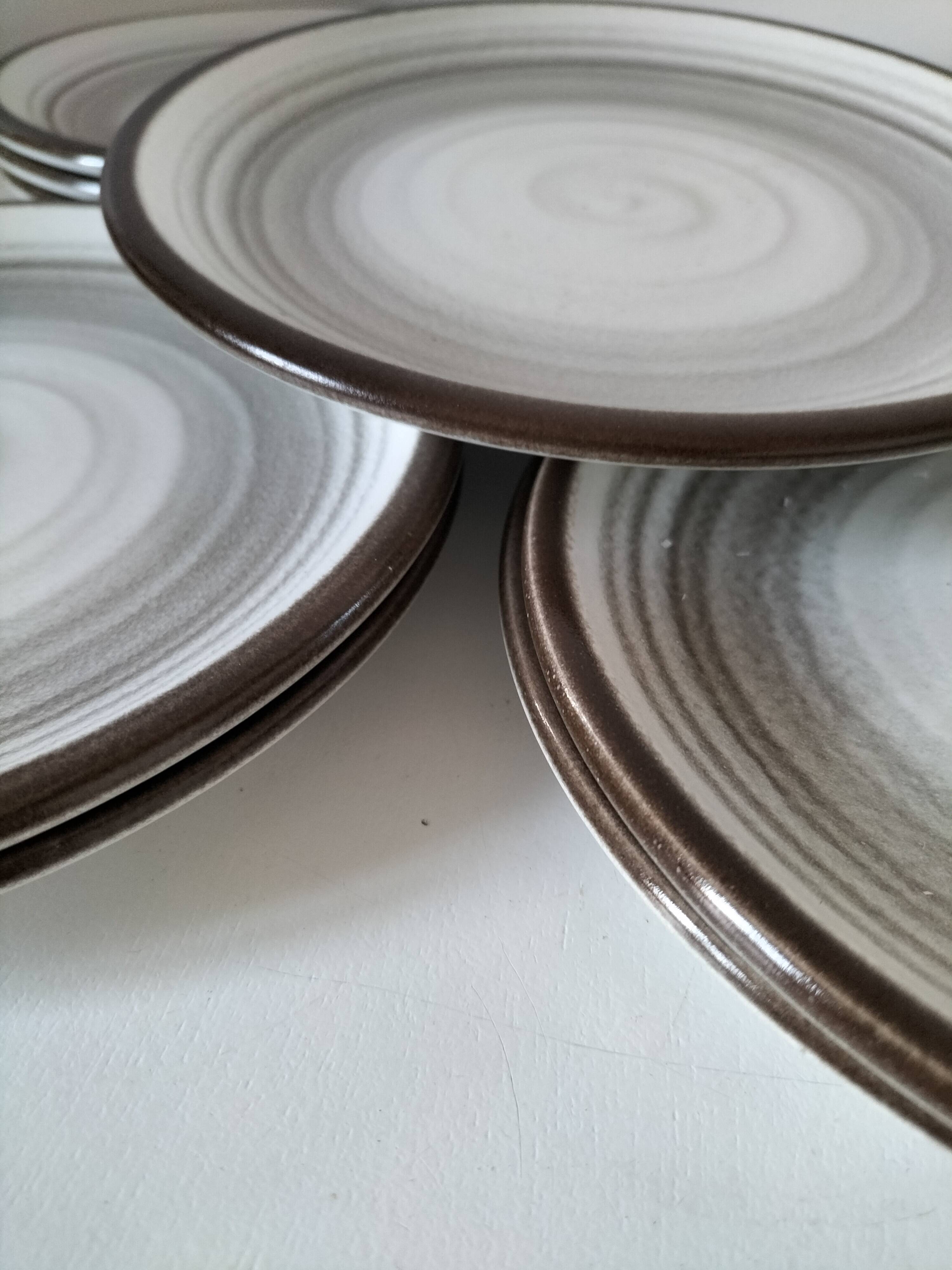 Set of 10 Salins plates with grey and brown mineral spiral decoration