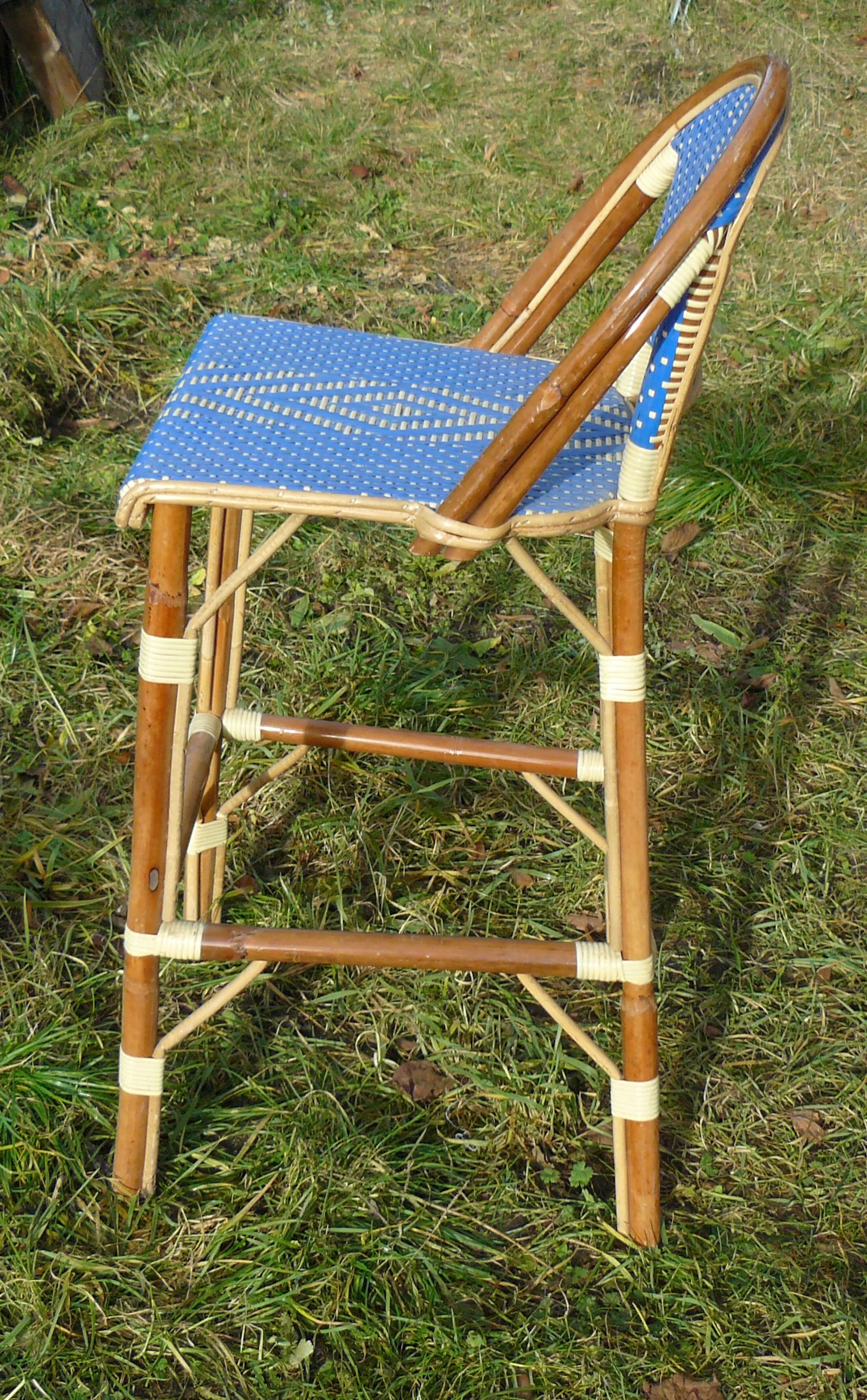 Bar stool with back rattan blue vintage 1970-80