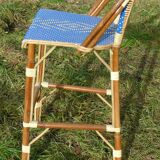 Bar stool with back rattan blue vintage 1970-80