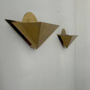Pair of vintage geometric sconces, brass, France 1970