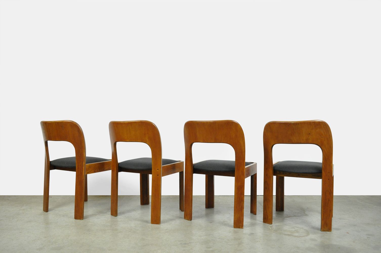 Vintage dining table set with plywood chairs and wooden table with slate inlay, 70s