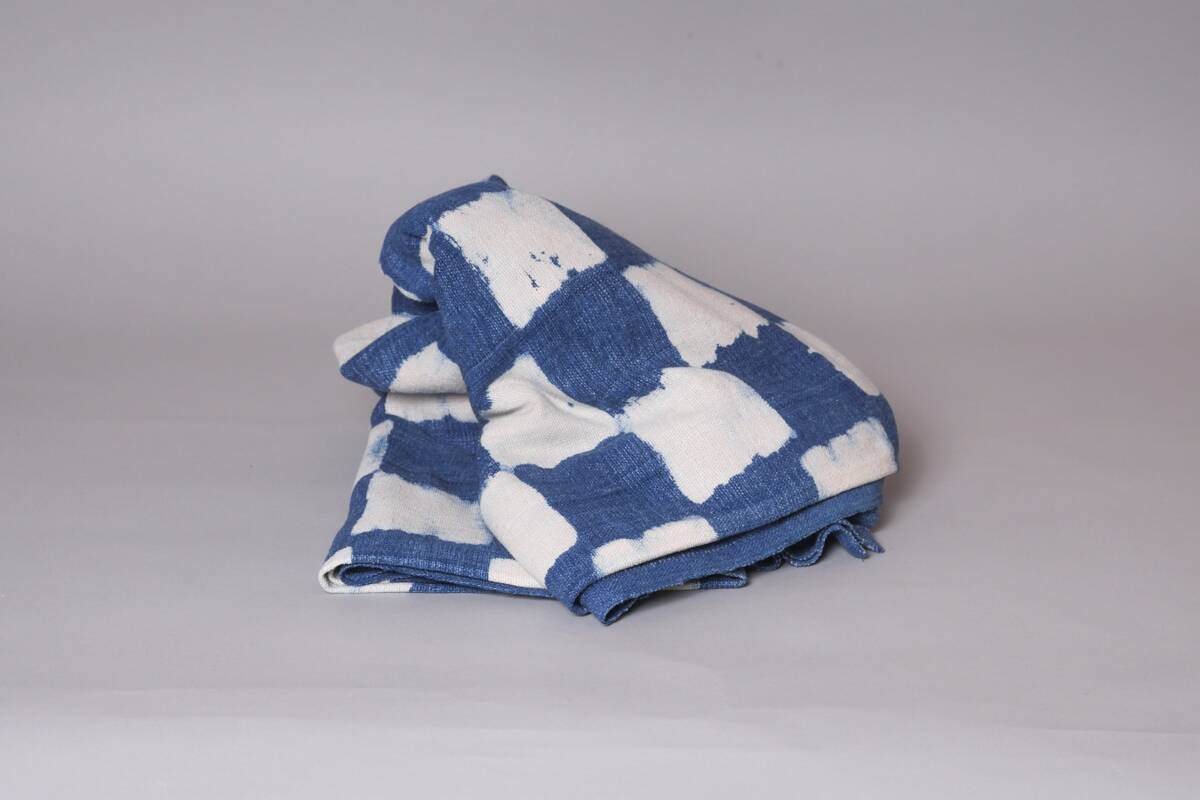 Handwoven indigo fabric "checks"