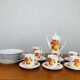 Tea and dessert set of 6 cups, German porcelain, flowers, 70s