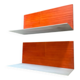 Pair of contemporary wall shelves in steel and stained wood