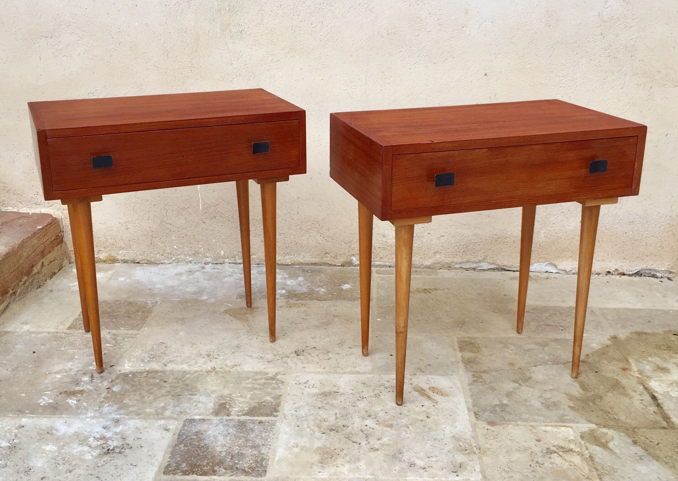 Pair of nightstands vintage teak Scandinavian style