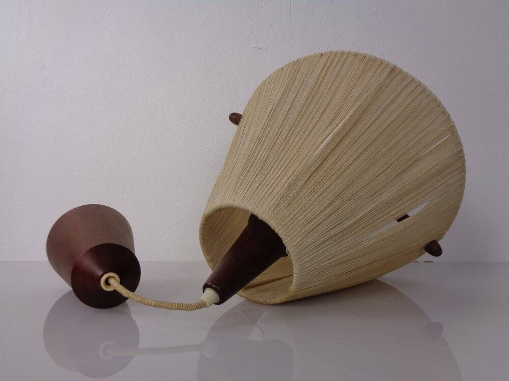 Teak and sisal ceiling lamp from Temde, 1960s