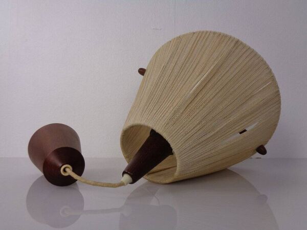 Teak and Sisal Ceiling Lamp from Temde, 1960s