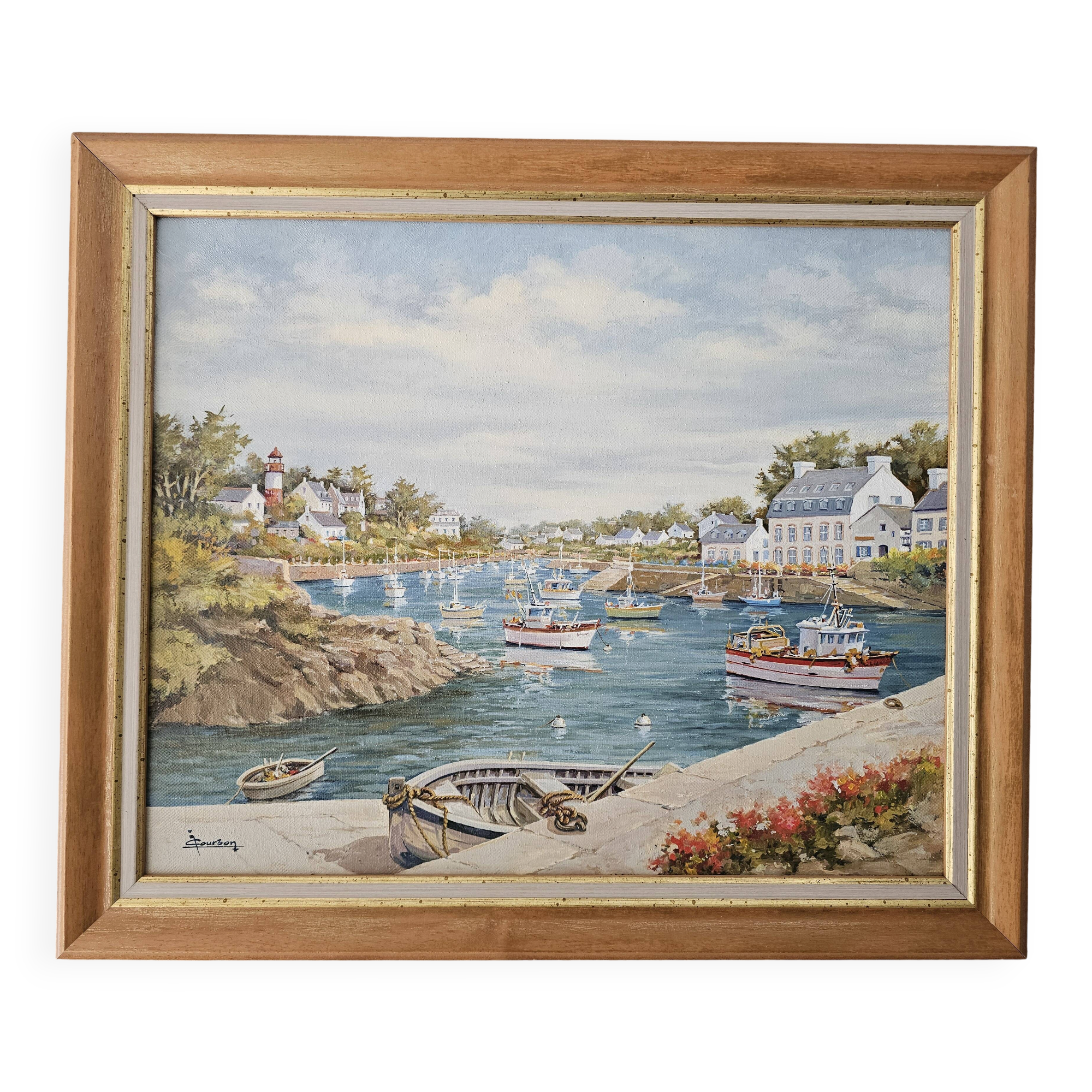 Oil Painting on Canvas Marine - Landscape Brittany - Doelan Signed J Courbon