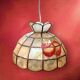 Suspension vintage en nacre et laiton décor fruits – luminaire rétro années 70
