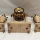 Clock fireplace trim and two vases in onyx and bronze style Louis XVI