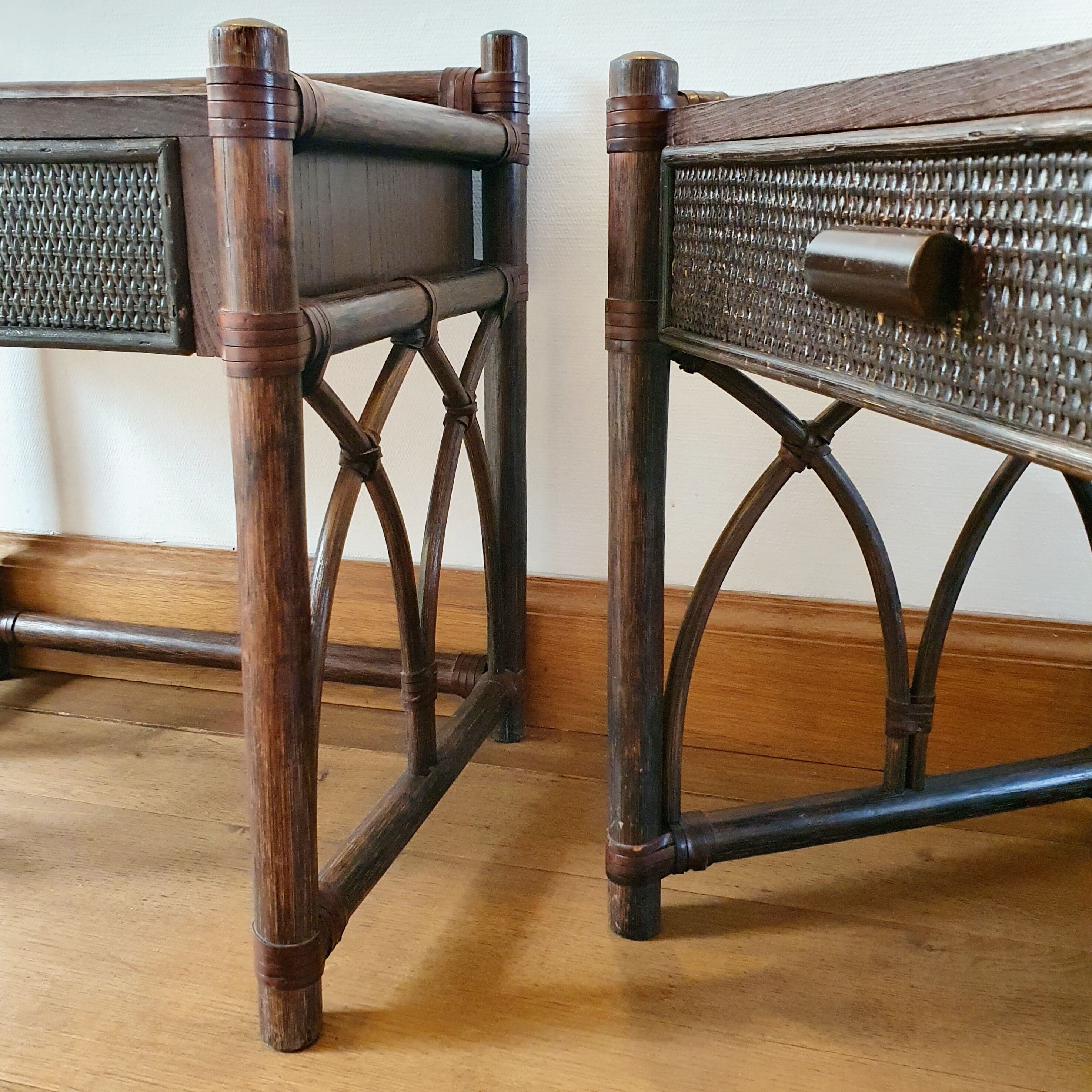 Pair of rattan bedside tables Roche Bobois