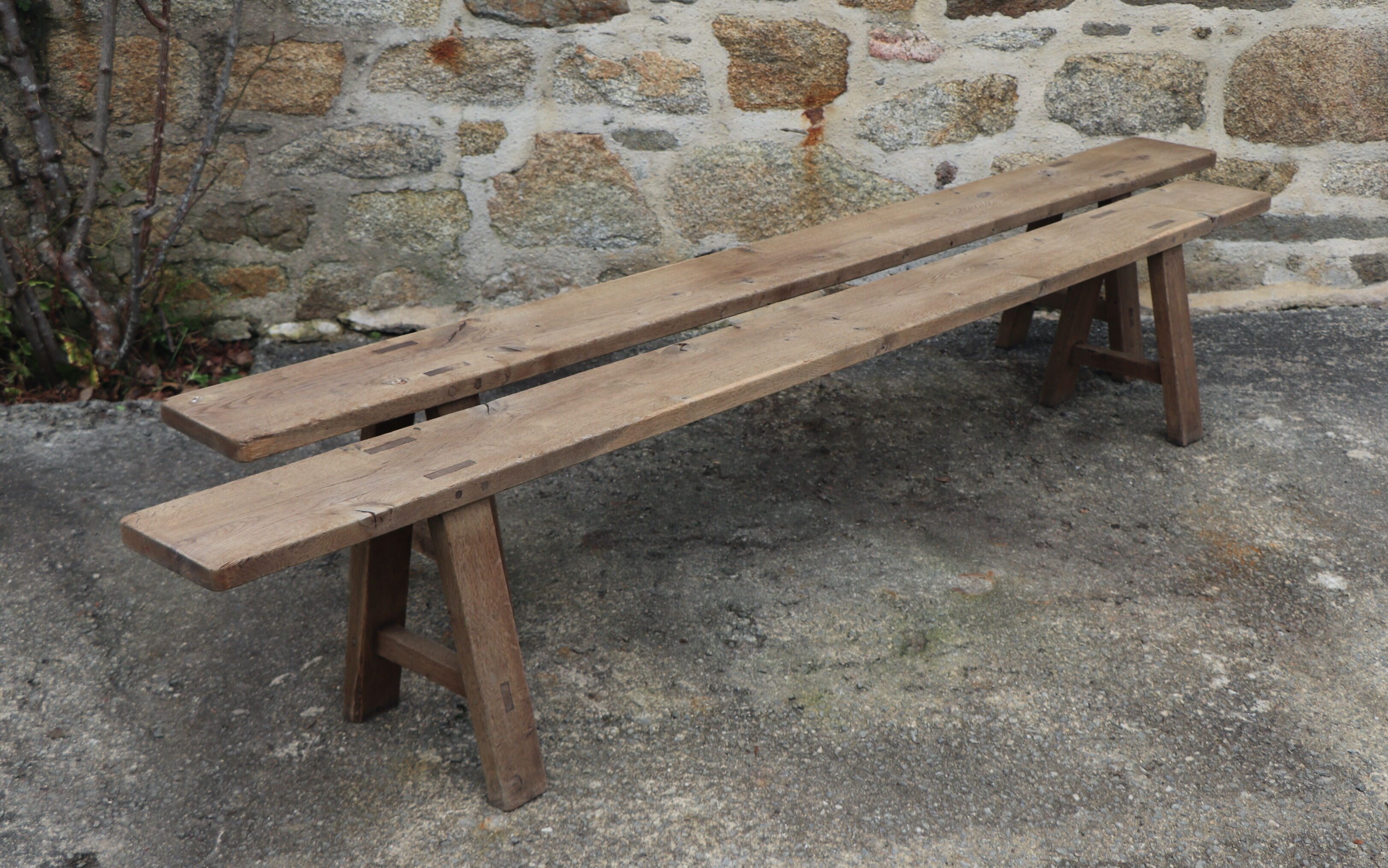 Pair of large solid wood benches XIXth