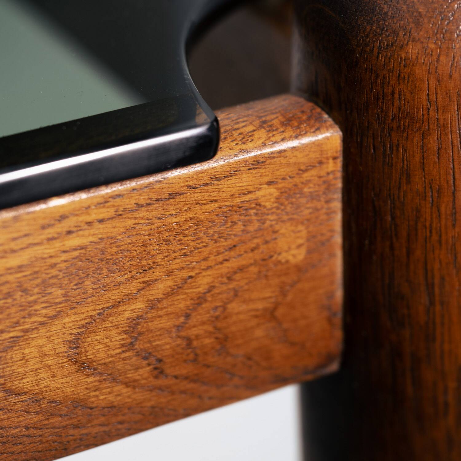 Square japandi style glass oak coffeetable, 1970s