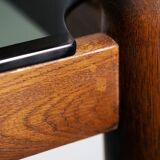 Square japandi style glass oak coffeetable, 1970s