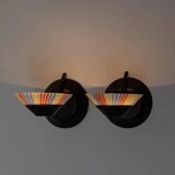 Set of 2 Vintage Murano Glass Wall Lamps with Multicolor Striped Shades and Matte Black Holders