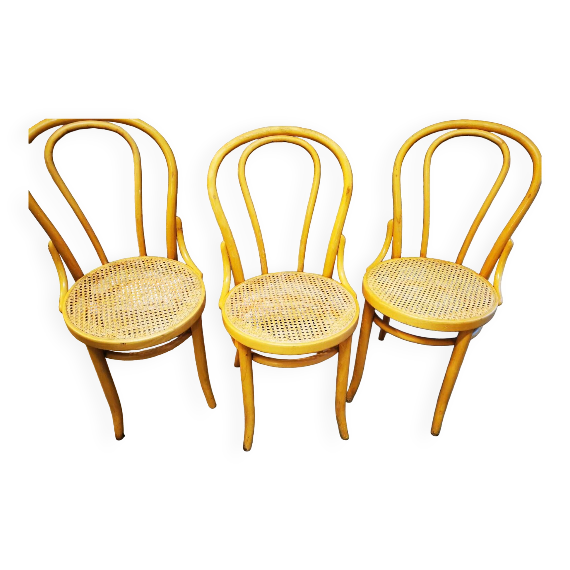 Lot trois chaise bistrot vintage miel de roseau cannage