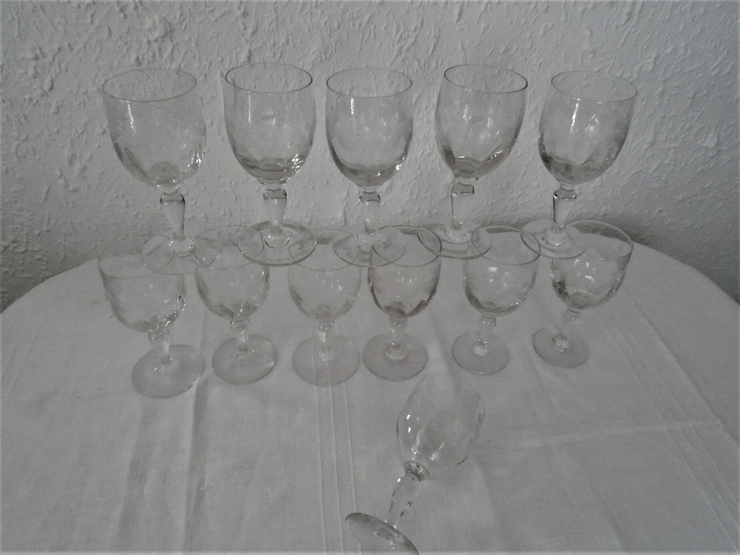 12 old glasses engraved friezes and model flowers listed vierzon thouvenin