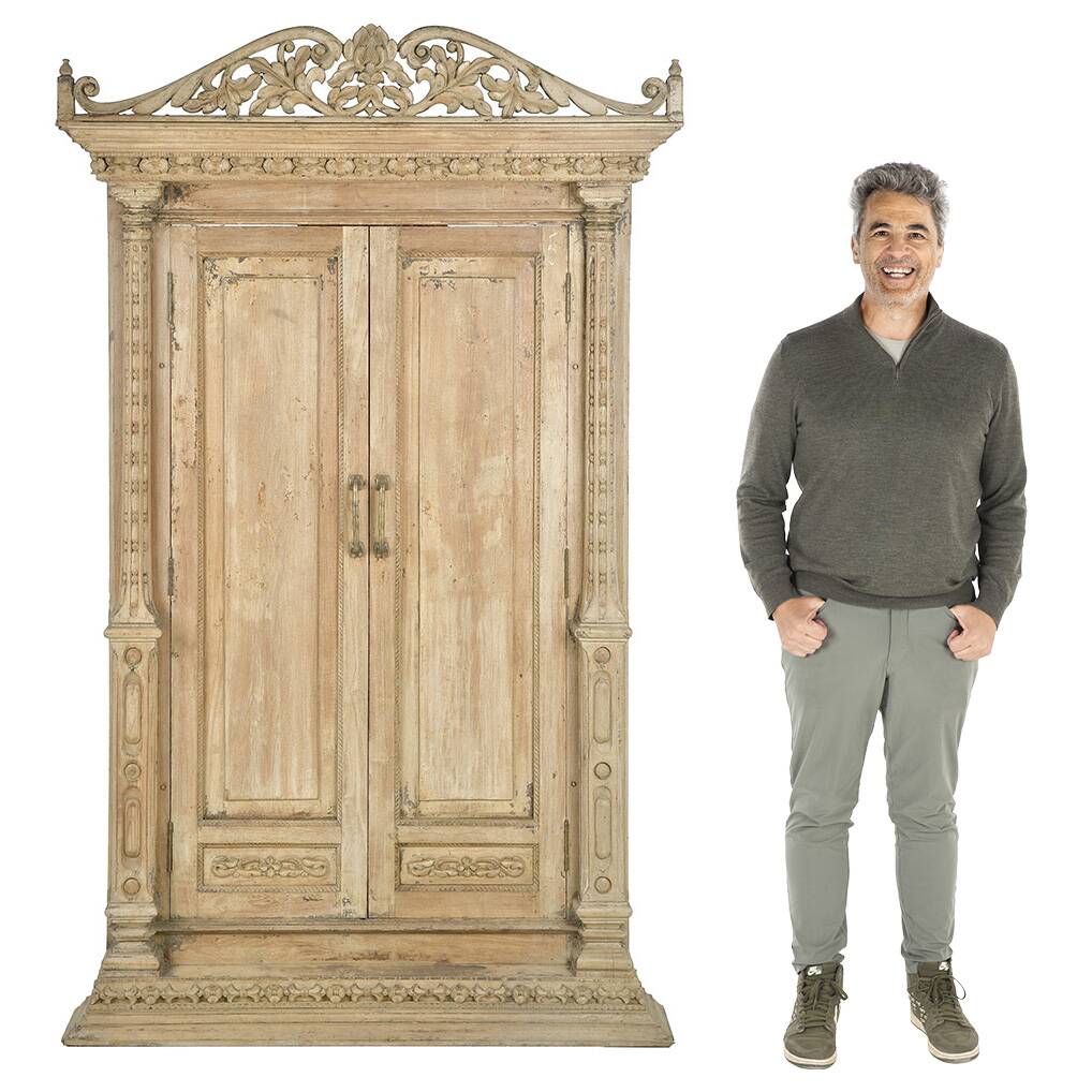 Antique Indian double-leaf door in carved solid wood