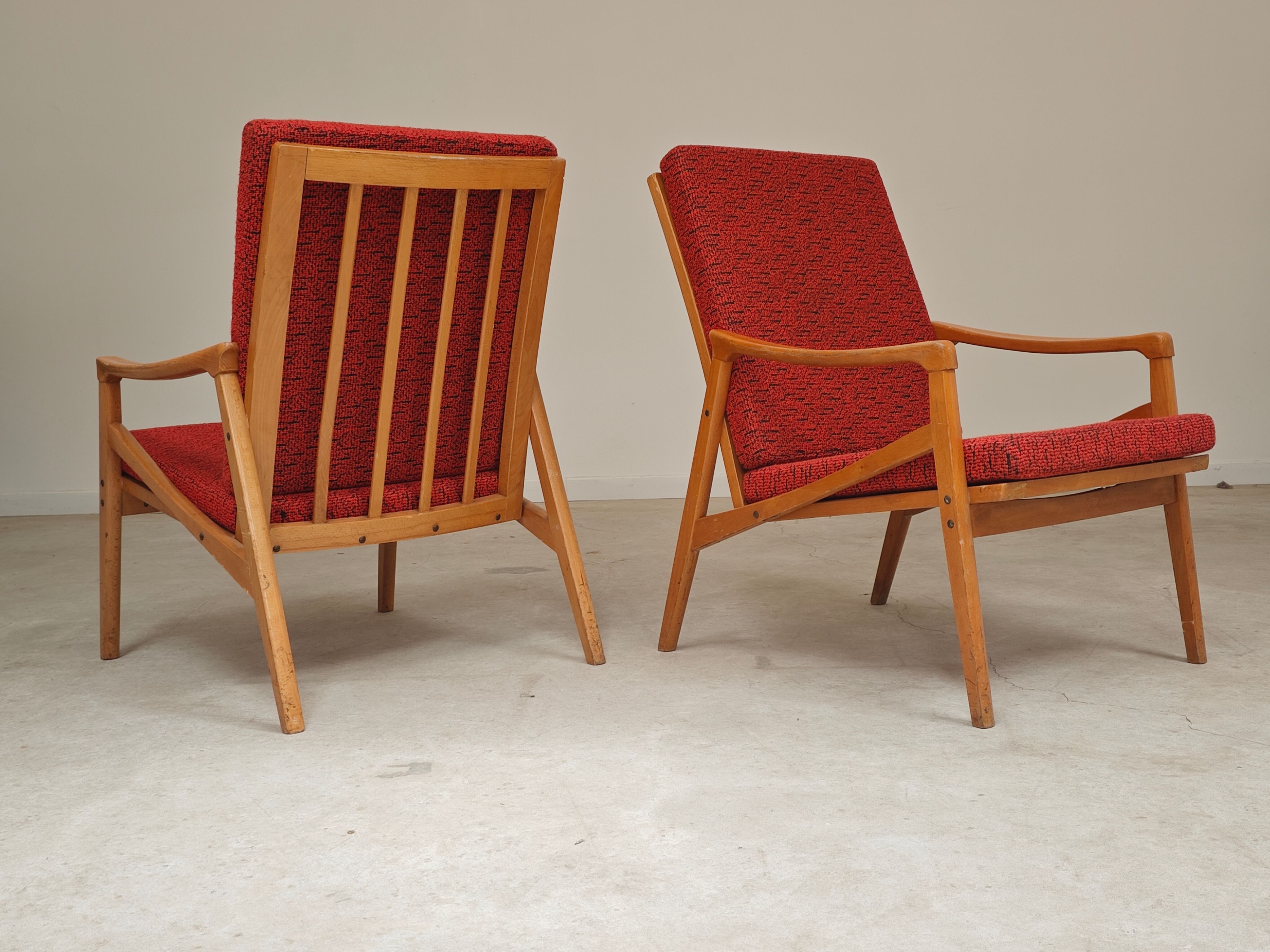 Pair of Jiri Jiroutek red armchairs by Intérier Praha