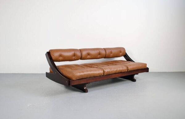 Canapé 3 places gs 195 cuir et palissandre gianni songia 1963 sormani éditeur