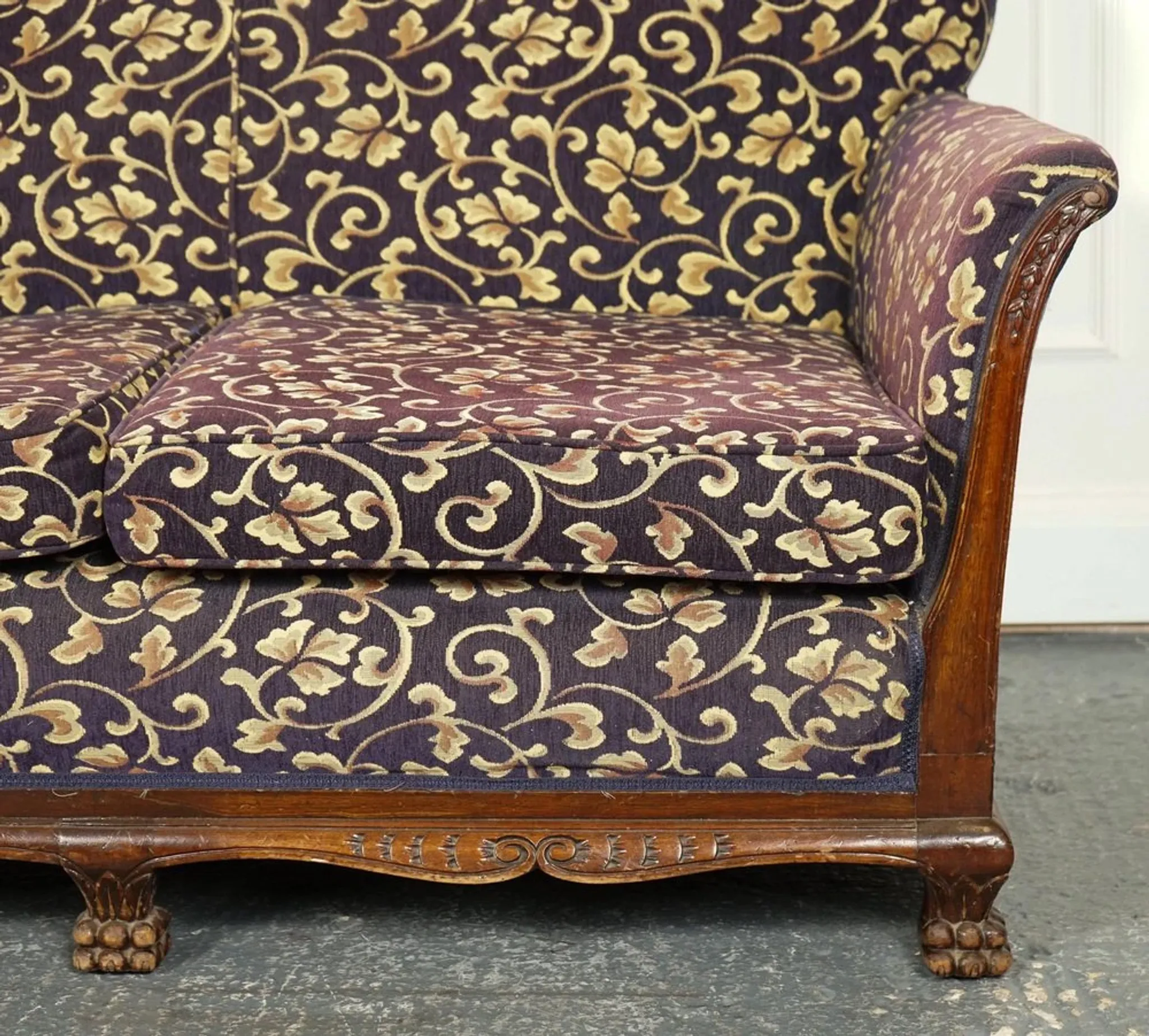 Victorian Fabric Sofa and Armchairs, Set of 3