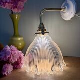 Elbow wall lamp with vintage holophane glass shade