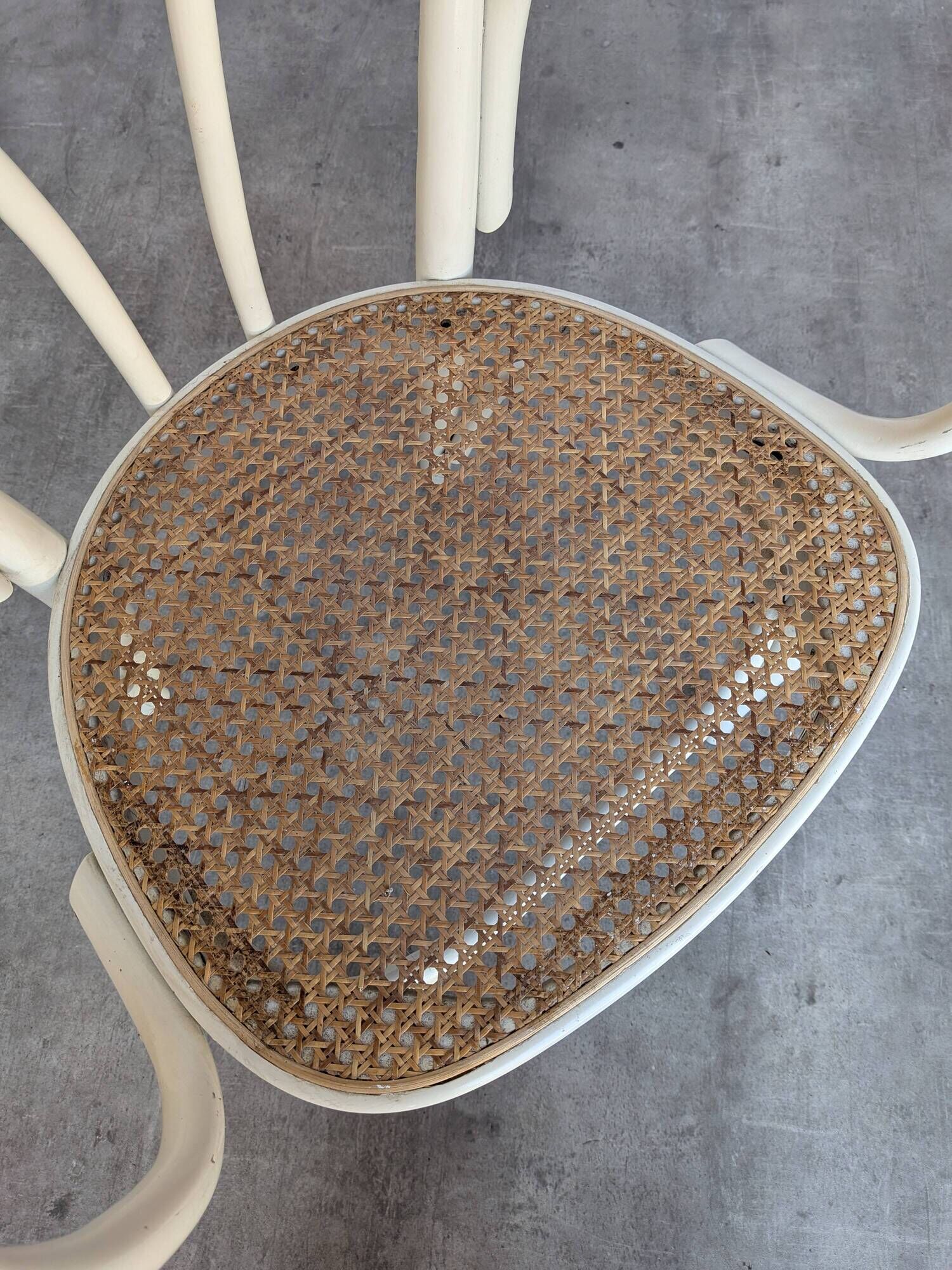 Vintage Thonet Style Dining Chair: White Beech Bentwood Cane Seat