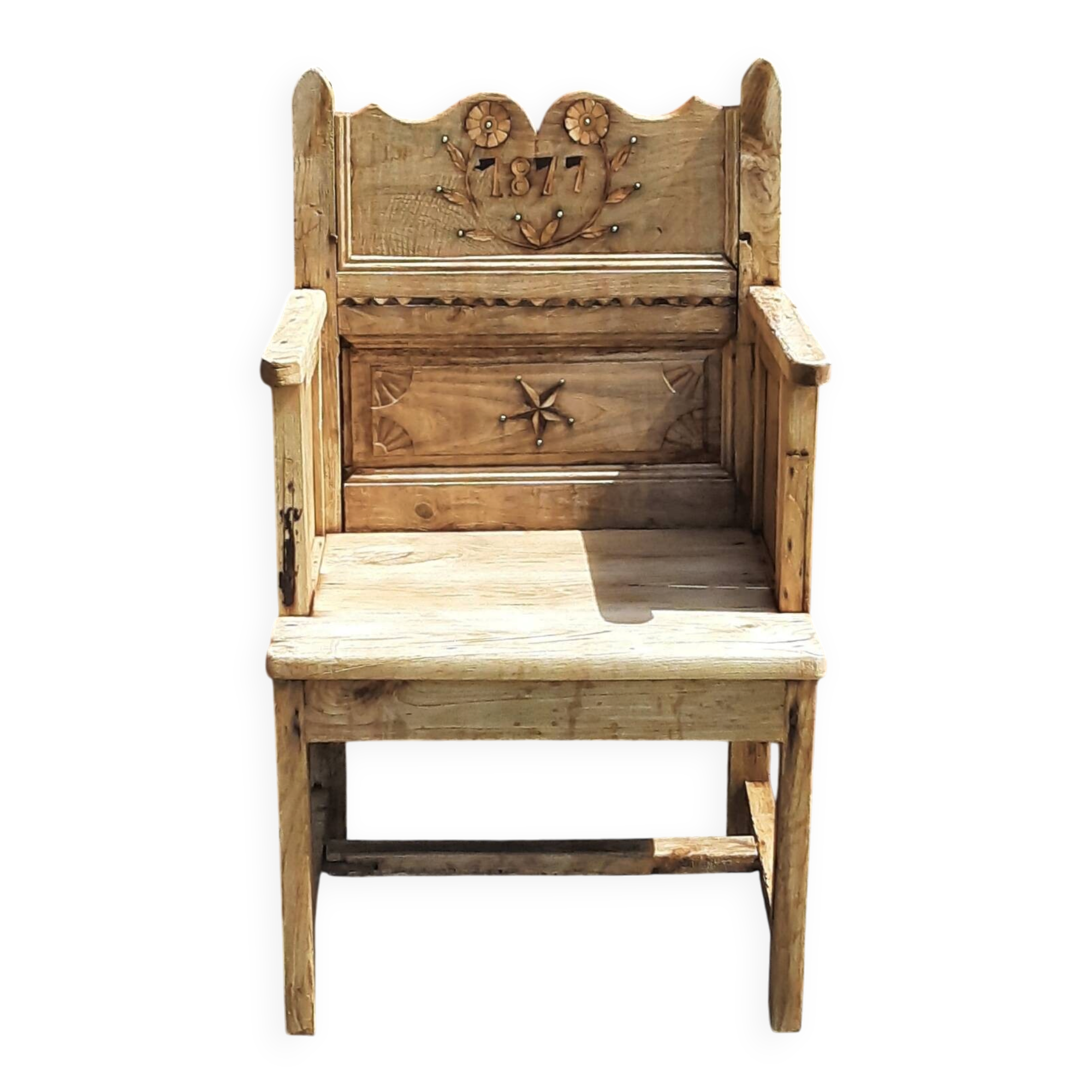 Fauteuil, chayère ou trône en bois, début 19ème siècle.