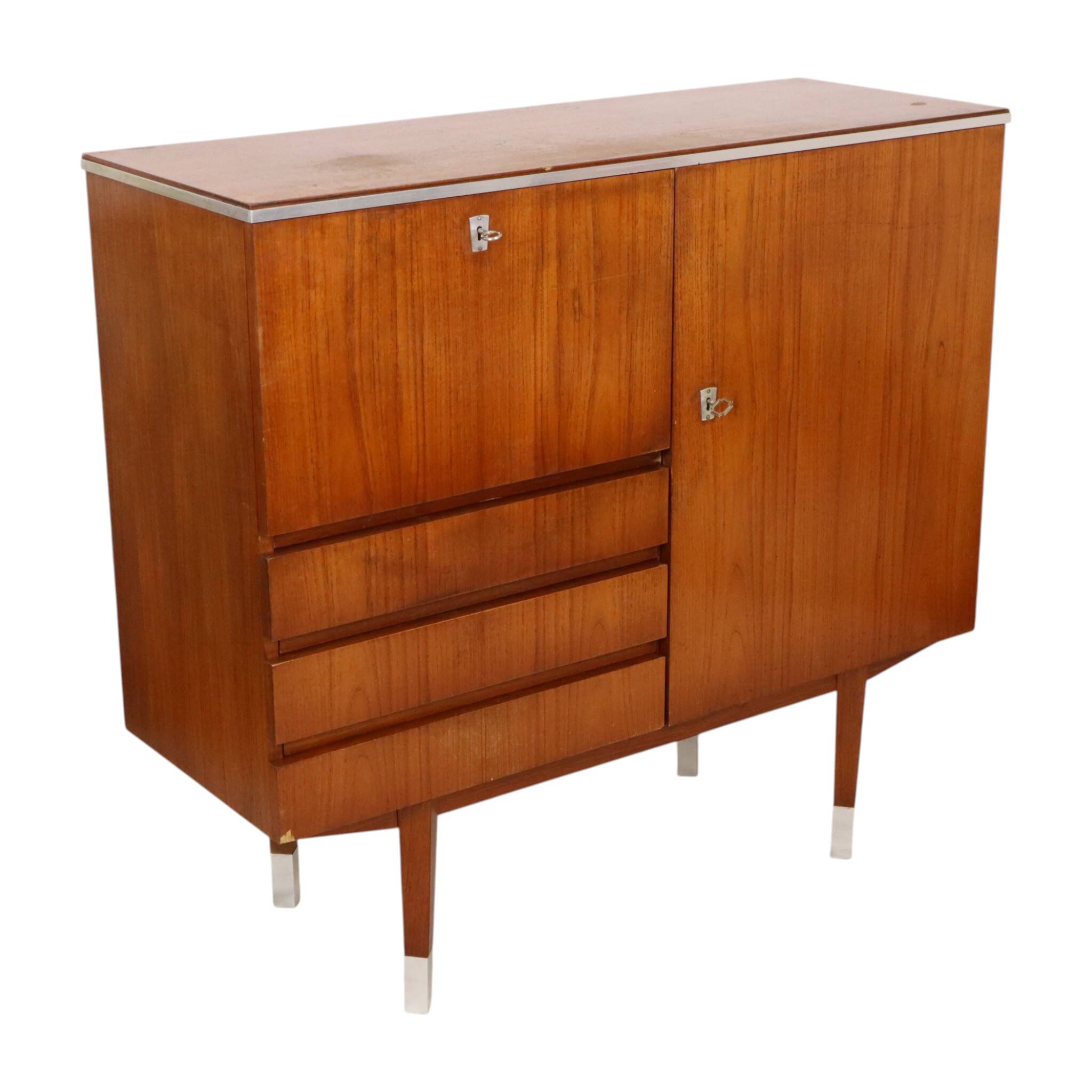 Meuble bar, buffet en placage de teck, années 1960
