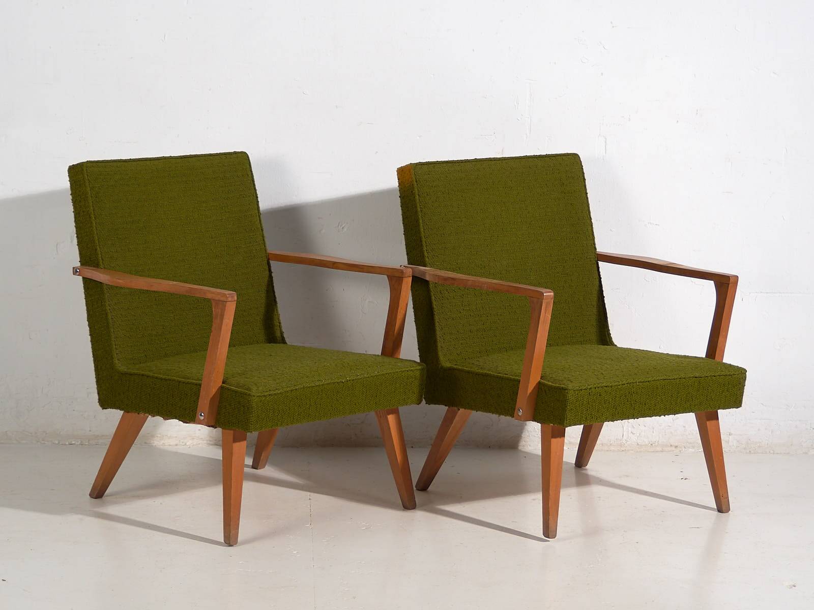 2 green armchairs, circa 1950
