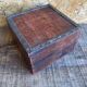 Antique Box Jewellery Wood + Leaf Motif Bronze Vintage #D98