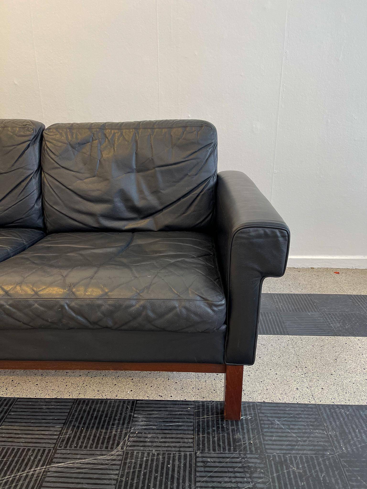 Midcentury leather and teak "Gotland" sofa, Ikea, Sweden, 1967