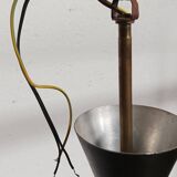 Teak, brass and opaline pendant light, Italy 1960