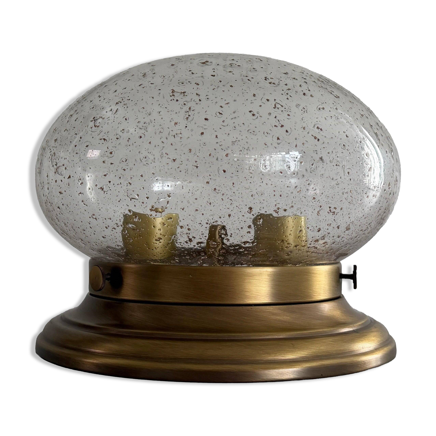 Flush glass shade with bubble pattern and brass base by Hillebrand, 1960s, Germany.
