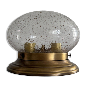 Plafonnier en verre bullé et base en laiton par Hillebrand, années 1960, Allemagne