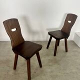 Lot 2 old chair in solid elm brutalist design from the 60s