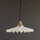 Old pendant light in white pleated glass - delivered with new brass socket and new cable